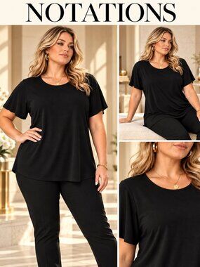Notations Woman 3X Black Knit Tunic Top Short Sleeve Plus Size Made USA
